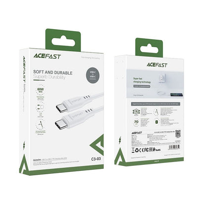 USB-C Data and Charging Cable - USB-C Acefast C3-03, 60W, 1.2m, White