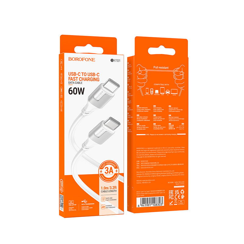 Daten- und Ladekabel USB-C - USB-C Borofone BX101 Creator, 60W, 1m, Weiß