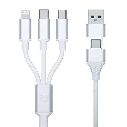 USB-A / USB-C to Lightning / microUSB / USB-C 3MK Hyper 3in1 Charging Cable, 12W, 1.5m, White