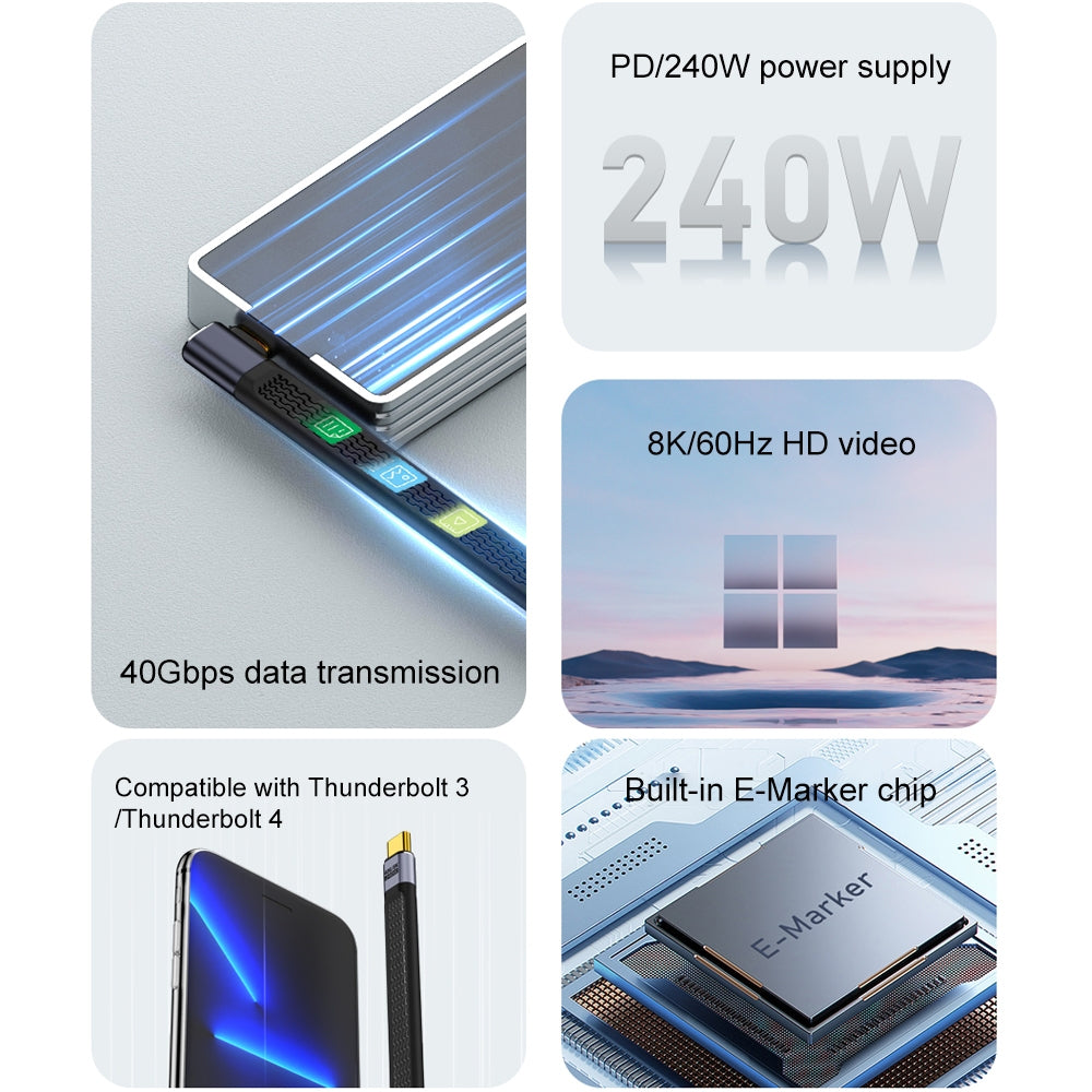 USB-C Daten- und Ladekabel - USB-C OEM Angled 8K Video Version 3, 240W, 0.15m, Schwarz