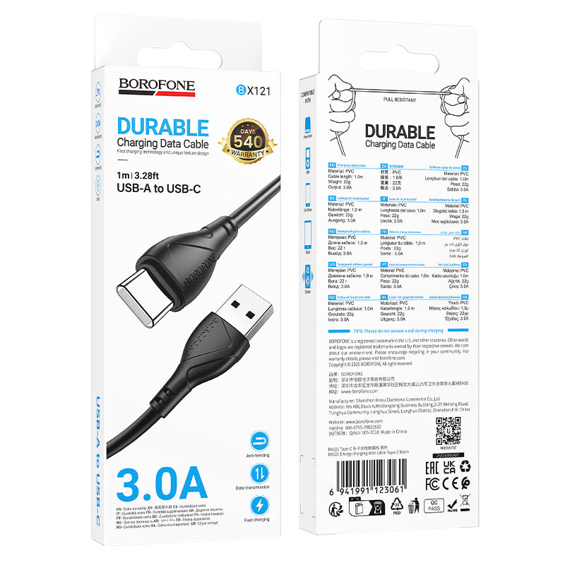 USB-A - USB-C Daten- und Ladekabel Borofone BX121 Energy, 18W, 1m, Schwarz
