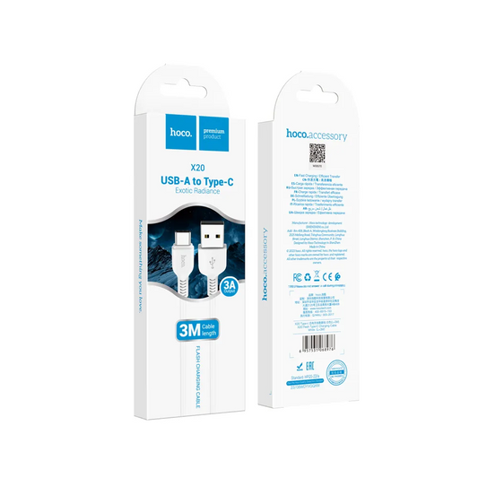 Daten- und Ladekabel USB-A - USB-C HOCO Flash X20, 18W, 3m, Weiß