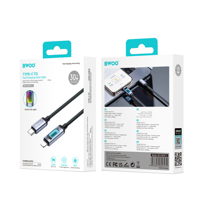 Daten- und Ladekabel USB-C - Lightning BWOO X324CL Display, 30W, 1m, Schwarz