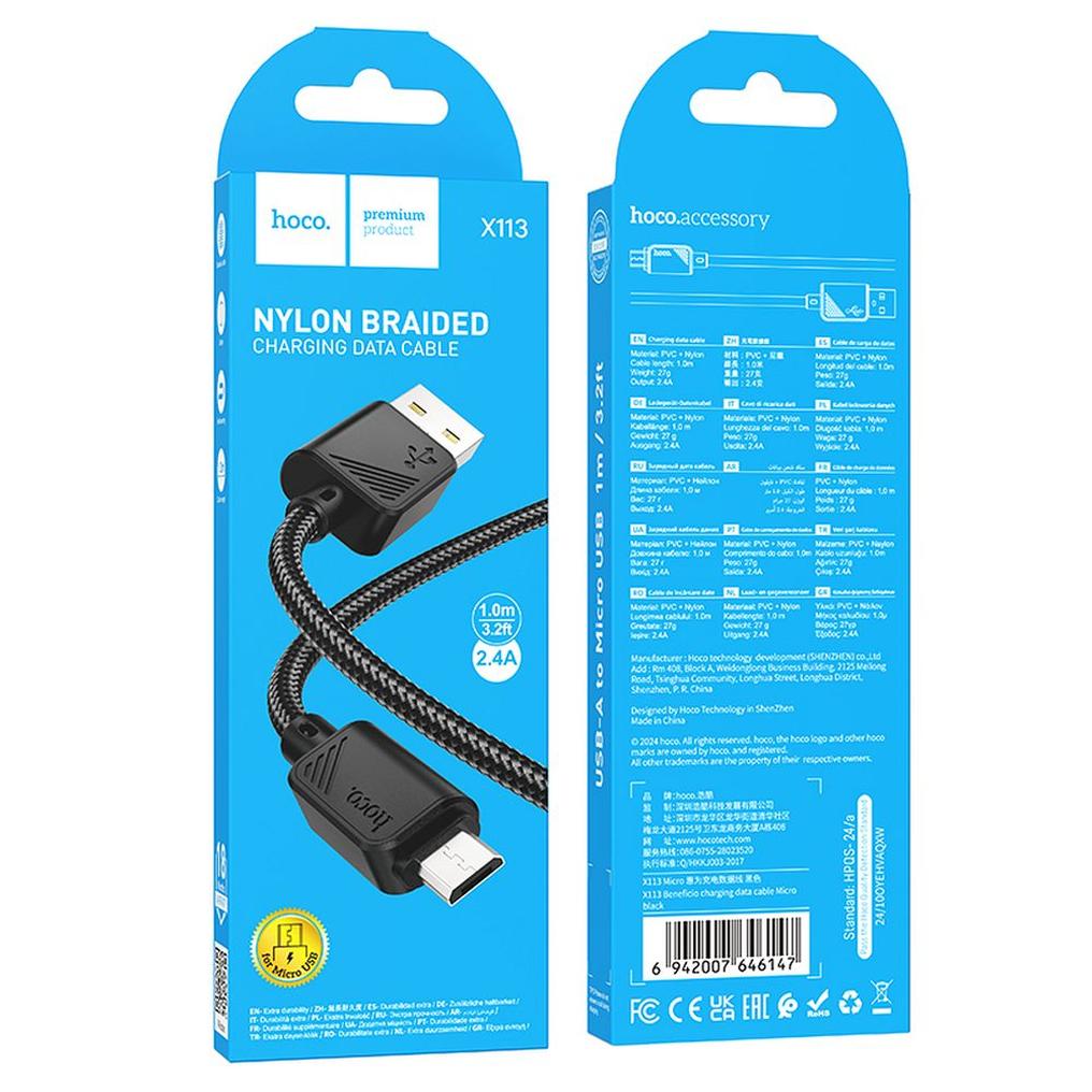 Daten- und Ladekabel USB-A - microUSB HOCO X113, 18W, 1m, Schwarz