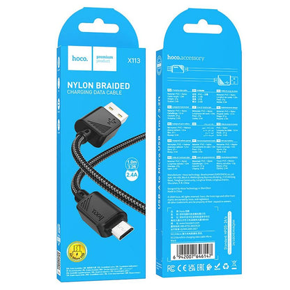 Daten- und Ladekabel USB-A - microUSB HOCO X113, 18W, 1m, Schwarz
