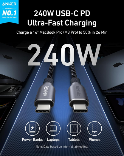 Anker Prime USB-C-auf-USB-C-Daten- und Ladekabel, 240 W, 0,9 m, Schwarz A88E2011