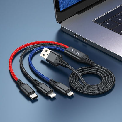 USB-A Charging Cable - Lightning / microUSB / USB-C HOCO X76 3in1, 18W, 1m, Multicolor
