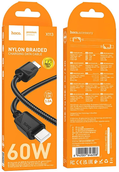 USB-C Daten- und Ladekabel - USB-C HOCO X113, 60W, 1m, Schwarz