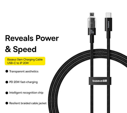 USB-C - Lightning Daten- und Ladekabel Baseus Gem, 20W, 1m, Schwarz P10373001111-00