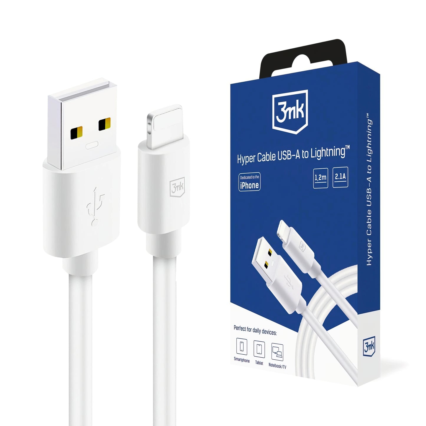 Daten- und Ladekabel USB-A - Lightning 3MK Hyper, 12W, 1.2m, Weiß