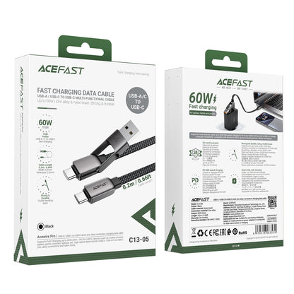 Daten- und Ladekabel USB-C - USB-A / USB-C Acefast C13-05, 60W, 0.2m, Schwarz
