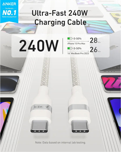 Daten- und Ladekabel USB-C - USB-C Anker, 240W, 0.9m, Weiß A82E2H21