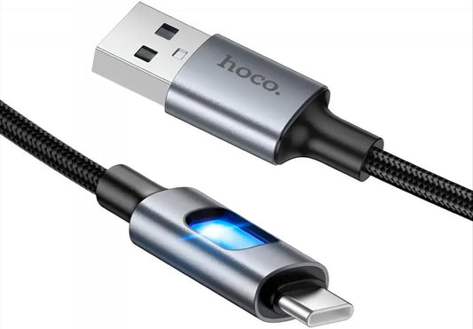 Daten- und Ladekabel USB-A - USB-C HOCO U144 Led, 18W, 1.2m, Schwarz