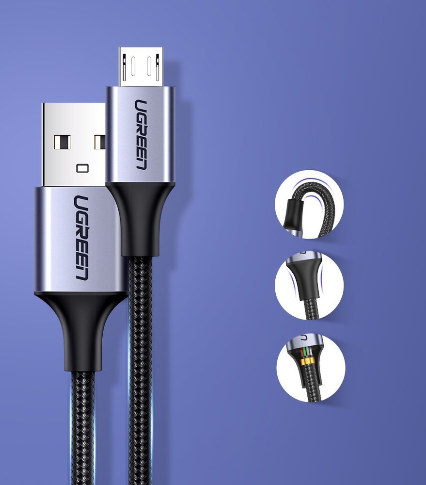 Daten- und Ladekabel USB-A - microUSB UGREEN US290, 18W, 1,5m, Schwarz