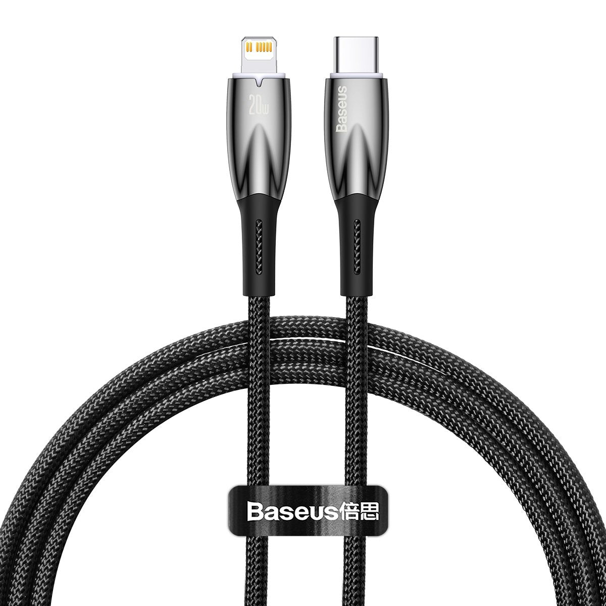 USB-C-Daten- und Ladekabel – Lightning Baseus Glimmer-Serie, 20 W, 1 m, Schwarz CADH000001