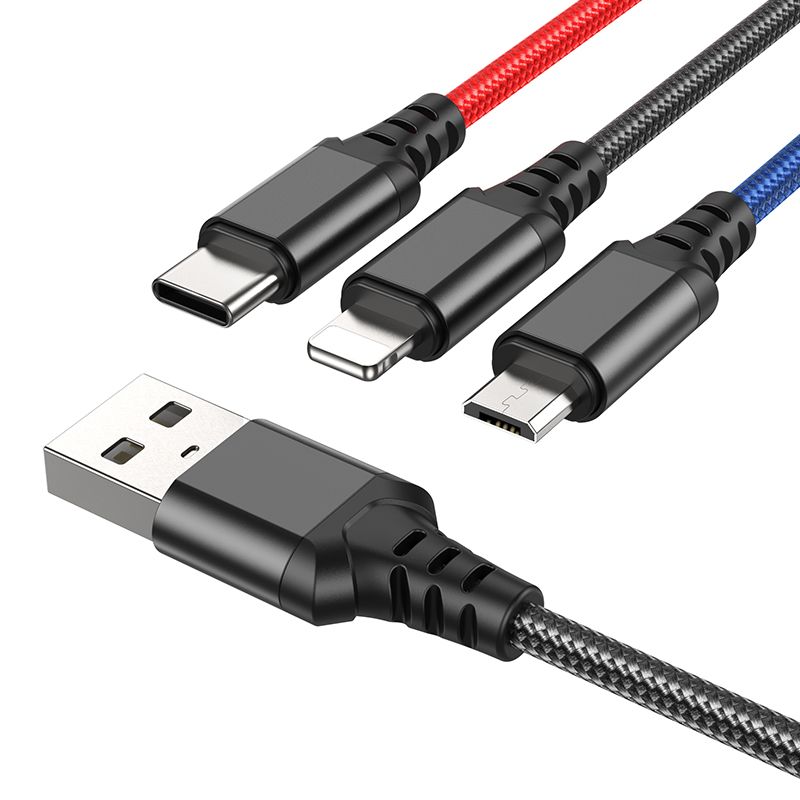 USB-A Charging Cable - Lightning / microUSB / USB-C HOCO X76 3in1, 18W, 1m, Multicolor