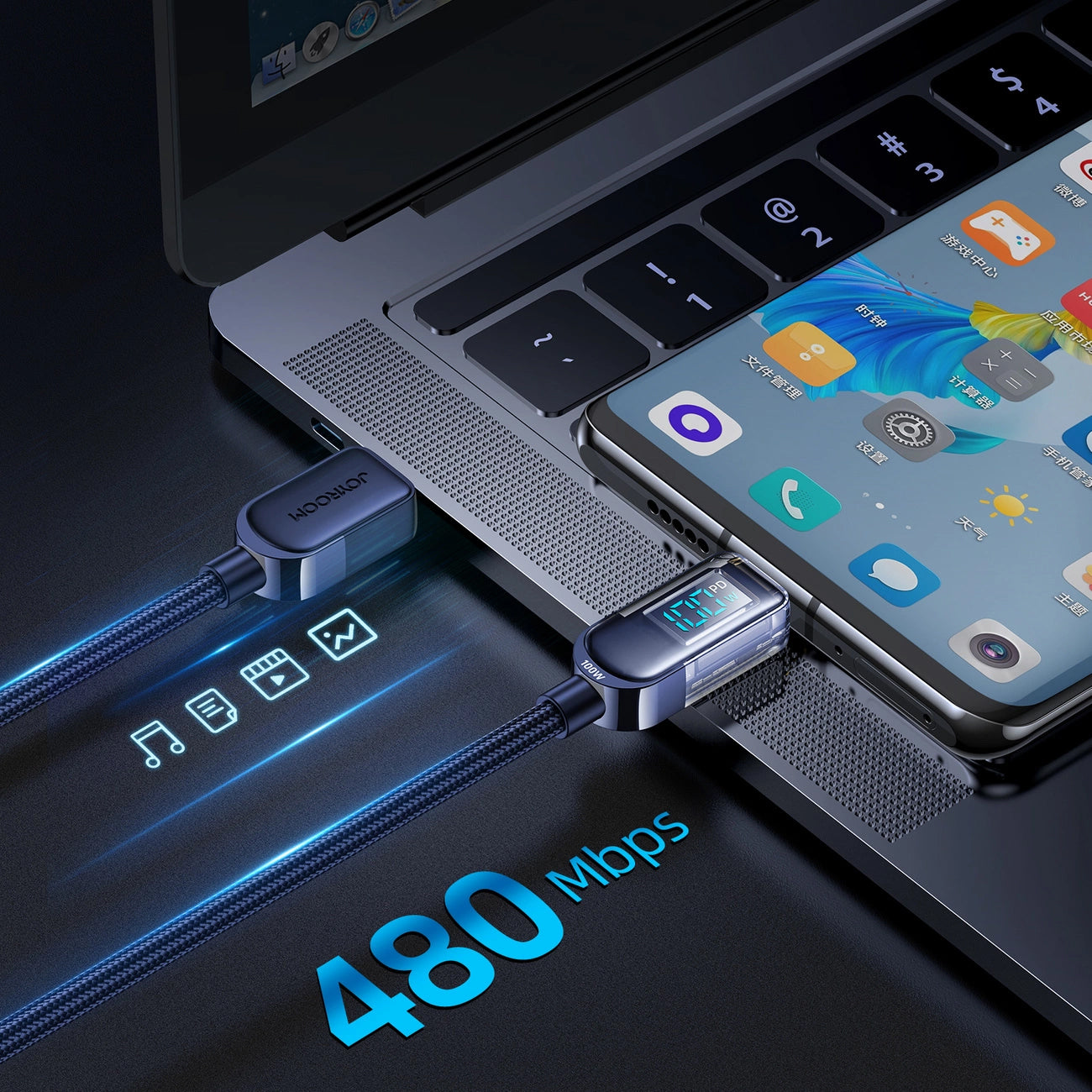 USB-C Daten- und Ladekabel - USB-C Joyroom A4 Display, 100W, 1,2m, Blau