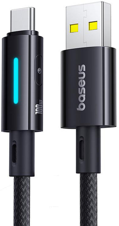 USB-A to USB-C Data and Charging Cable Baseus Lit Button Control, 100W, 1m, Black P10379002121-00