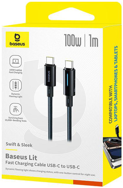 USB-C Daten- und Ladekabel - USB-C Baseus Lit Button Control, 100W, 2m, Schwarz P10379000121-01