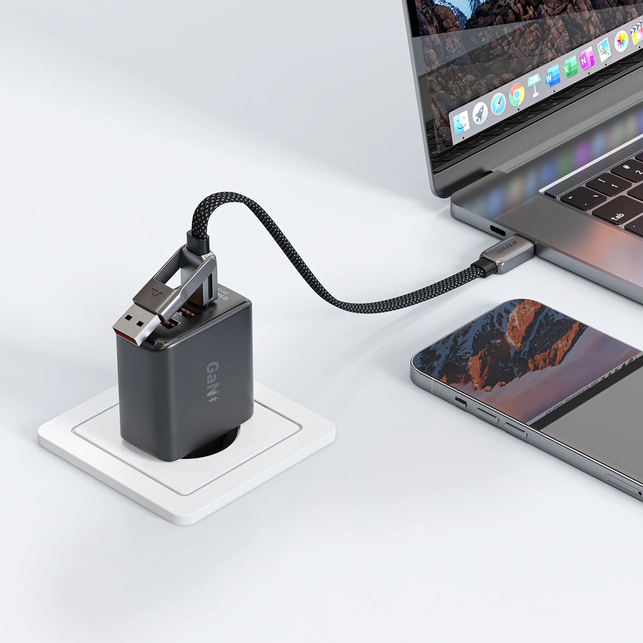Daten- und Ladekabel USB-C - USB-A / USB-C Acefast C13-05, 60W, 0.2m, Schwarz