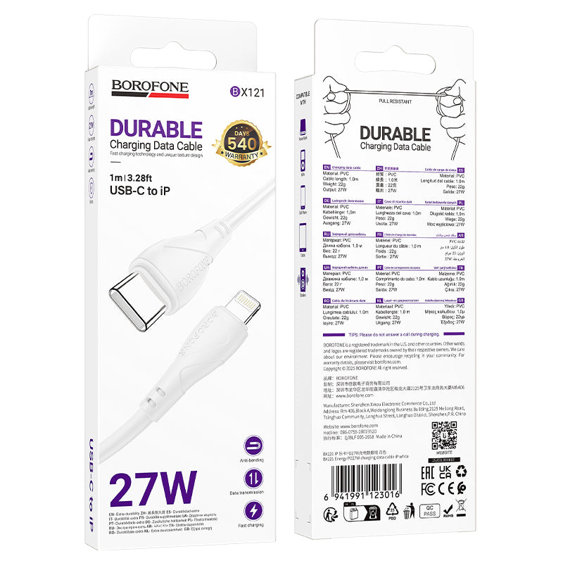 USB-C - Lightning Lade- und Datenkabel Borofone BX121 Energy, 27W, 1m, Weiß