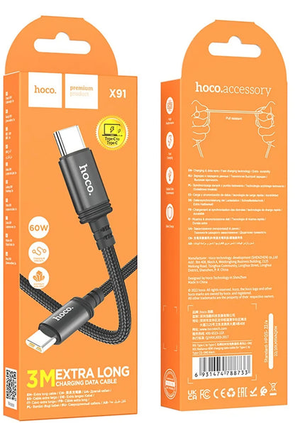 USB-C Data and Charging Cable - USB-C HOCO X91, 60W, 3m, Black