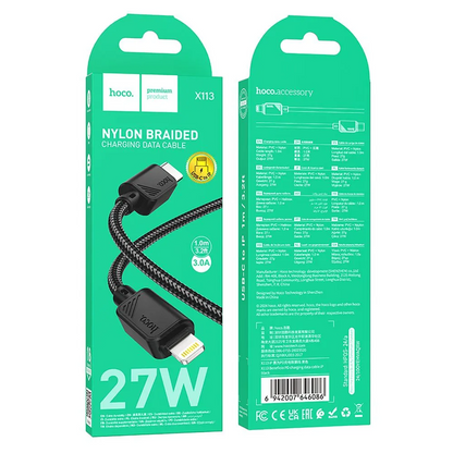 Daten- und Ladekabel USB-C - Lightning HOCO X113, 27W, 1m, Schwarz