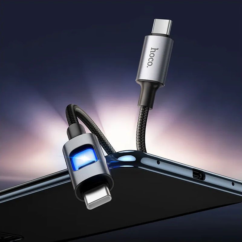 Daten- und Ladekabel USB-C - USB-C HOCO U144 Led, 60W, 1,2m, Schwarz