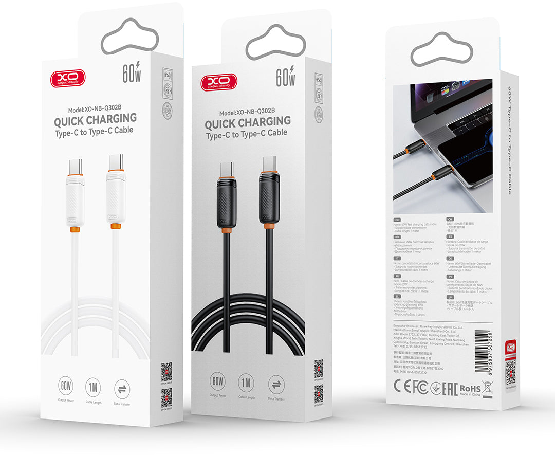 USB-C Daten- und Ladekabel - USB-C XO Design NB-Q302B, 60W, 1m, Schwarz