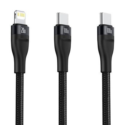 USB-C - Lightning / USB-C Baseus Flash Series 2in1 Daten- und Ladekabel, 100W, 1,2m, Schwarz CA1T2-F01