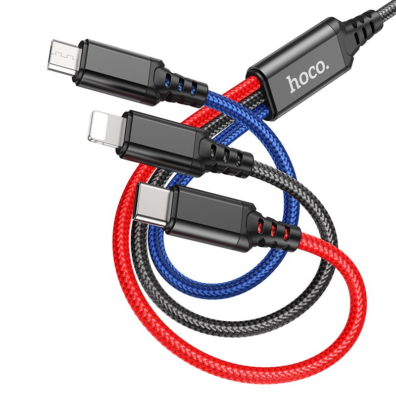 USB-A Charging Cable - Lightning / microUSB / USB-C HOCO X76 3in1, 18W, 1m, Multicolor