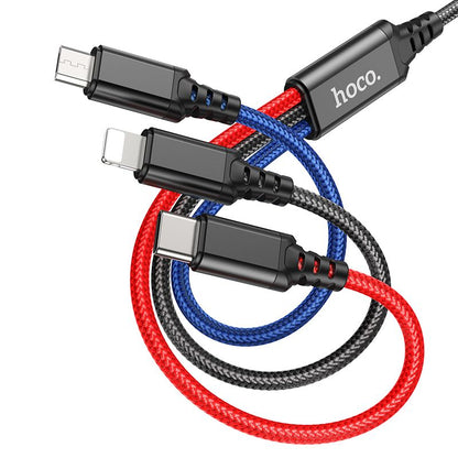 USB-A Charging Cable - Lightning / microUSB / USB-C HOCO X76 3in1, 18W, 1m, Multicolor