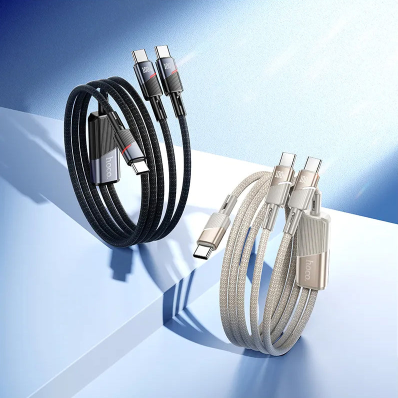 USB-C Daten- und Ladekabel - 2 x USB-C HOCO U139 2in1, 100W, 1.2m, Schwarz