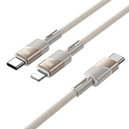 USB-C Daten- und Ladekabel - 2 x USB-C HOCO U139 2in1, 100W, 1.2m, Gold