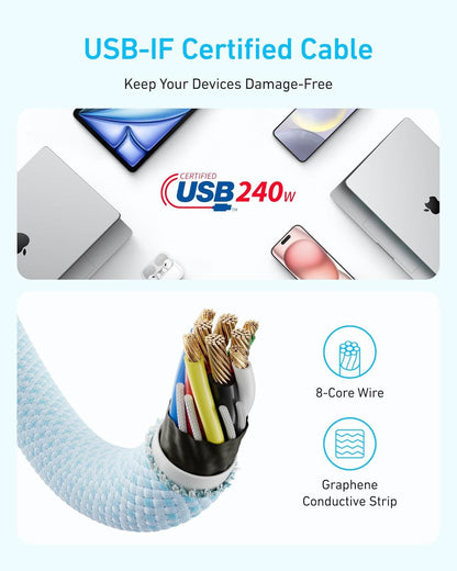 USB-C Daten- und Ladekabel - USB-C Anker Zolo, 240W, 1.8m, Schwarz A8060H12