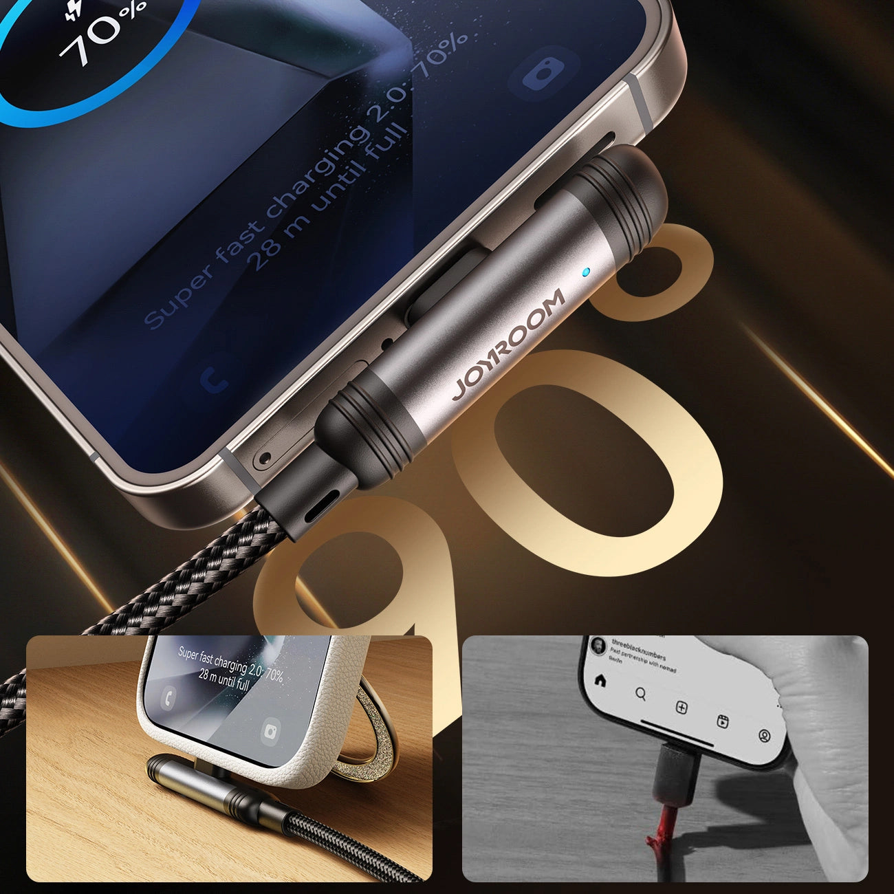 USB-C Daten- und Ladekabel - USB-C Joyroom S-A56 EnjoyX Angled, 60W, 1.2m, Schwarz