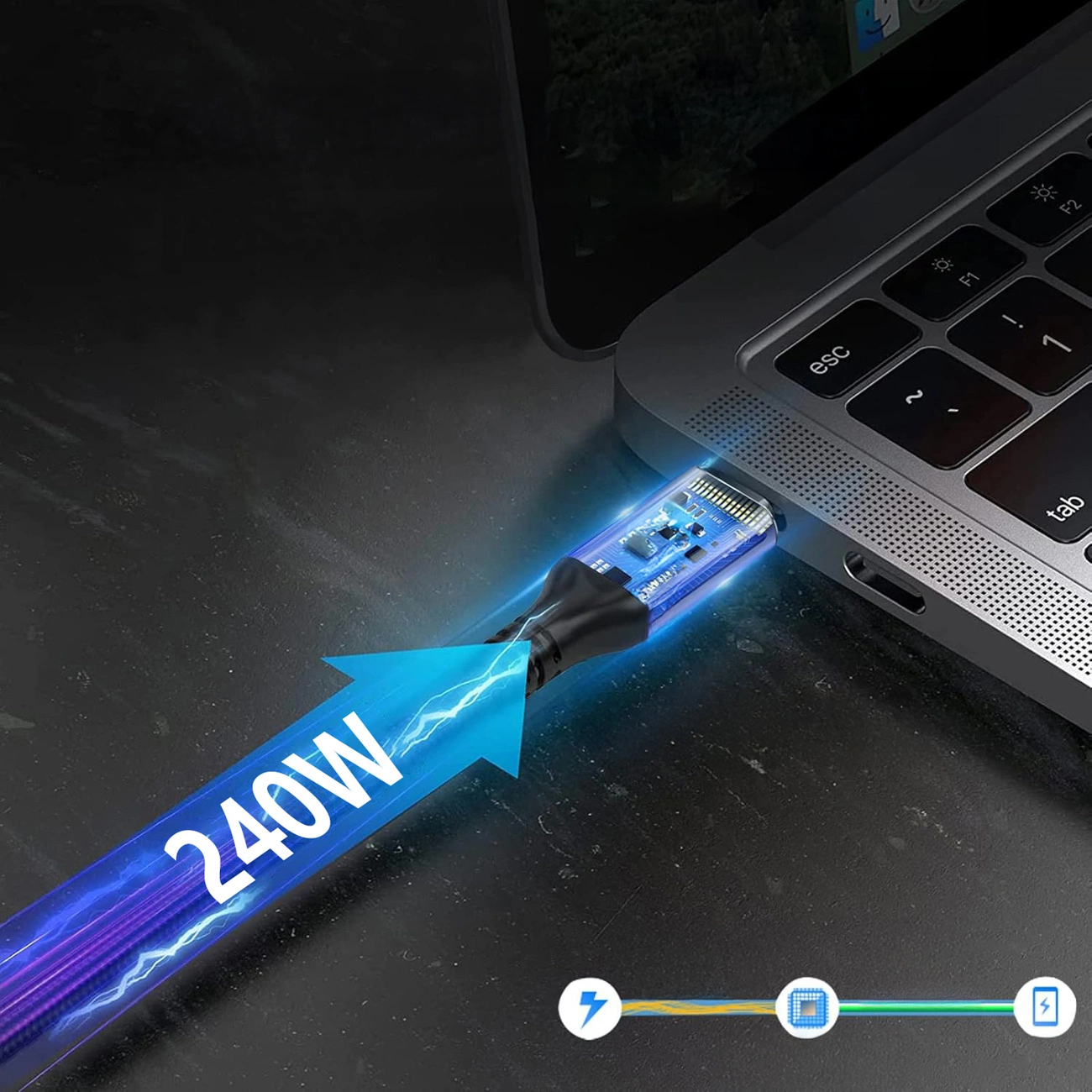 USB-C Daten- und Ladekabel - USB-C WZK WPS-UY42S, 240W, 2m, Schwarz