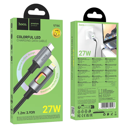 USB-C to Lightning Data and Charging Cable HOCO U144 Led, 27W, 1.2m, Black