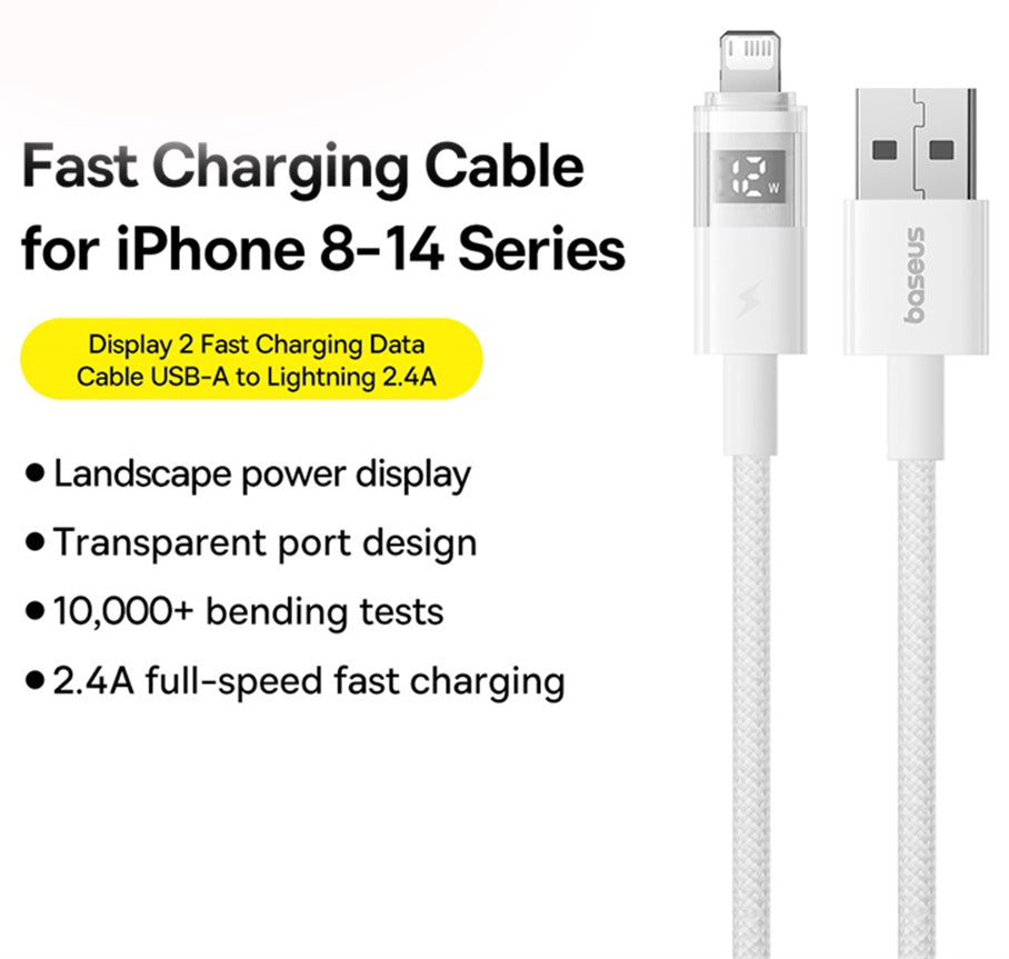 Daten- und Ladekabel USB-A - Lightning Baseus Display 2, 18W, 2m, Weiß P10382700211-01