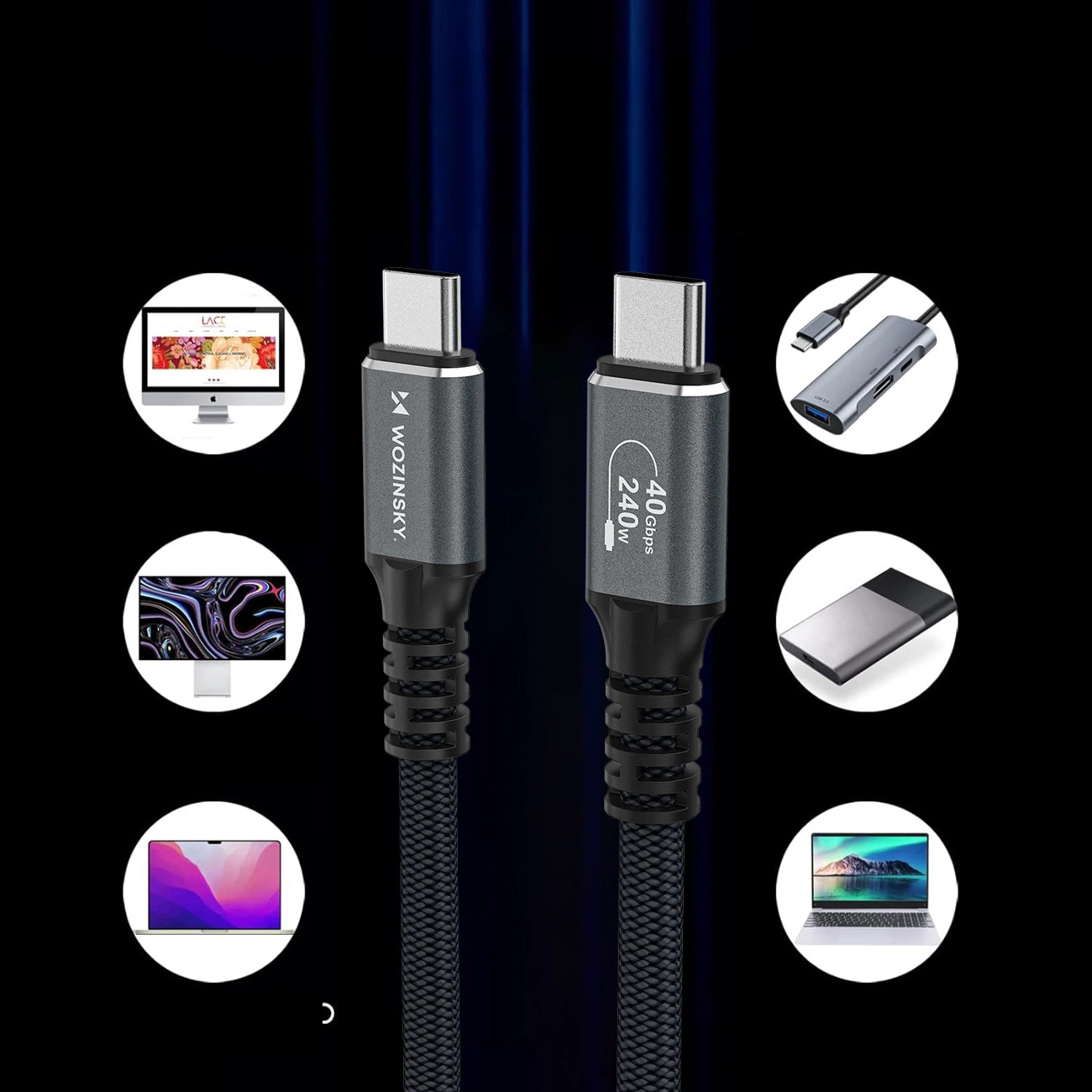 USB-C Daten- und Ladekabel - USB-C WZK WPS-UY42S, 240W, 2m, Schwarz