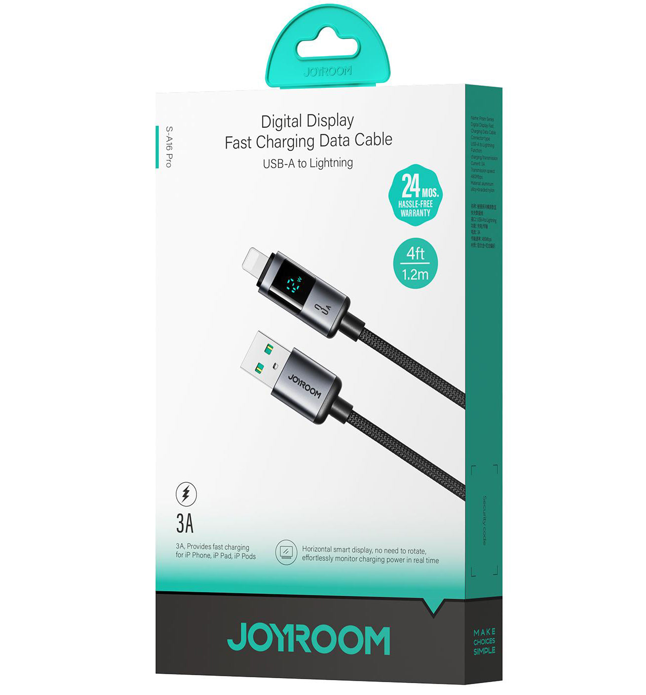 Daten- und Ladekabel USB-A - Lightning Joyroom S-A16 Pro Prism Display, 12W, 1.2m, Schwarz