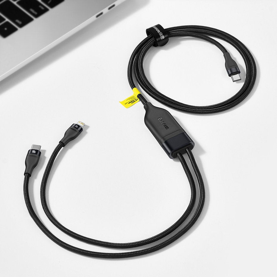 USB-C - Lightning / USB-C Baseus Flash Series 2in1 Daten- und Ladekabel, 100W, 1,2m, Schwarz CA1T2-F01