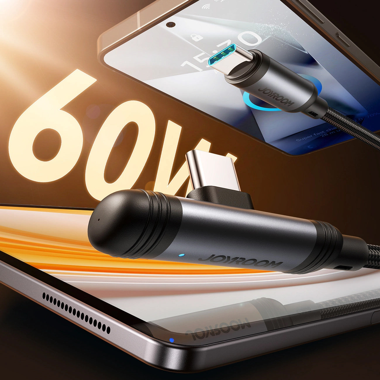 USB-C Daten- und Ladekabel - USB-C Joyroom S-A56 EnjoyX Angled, 60W, 1.2m, Schwarz