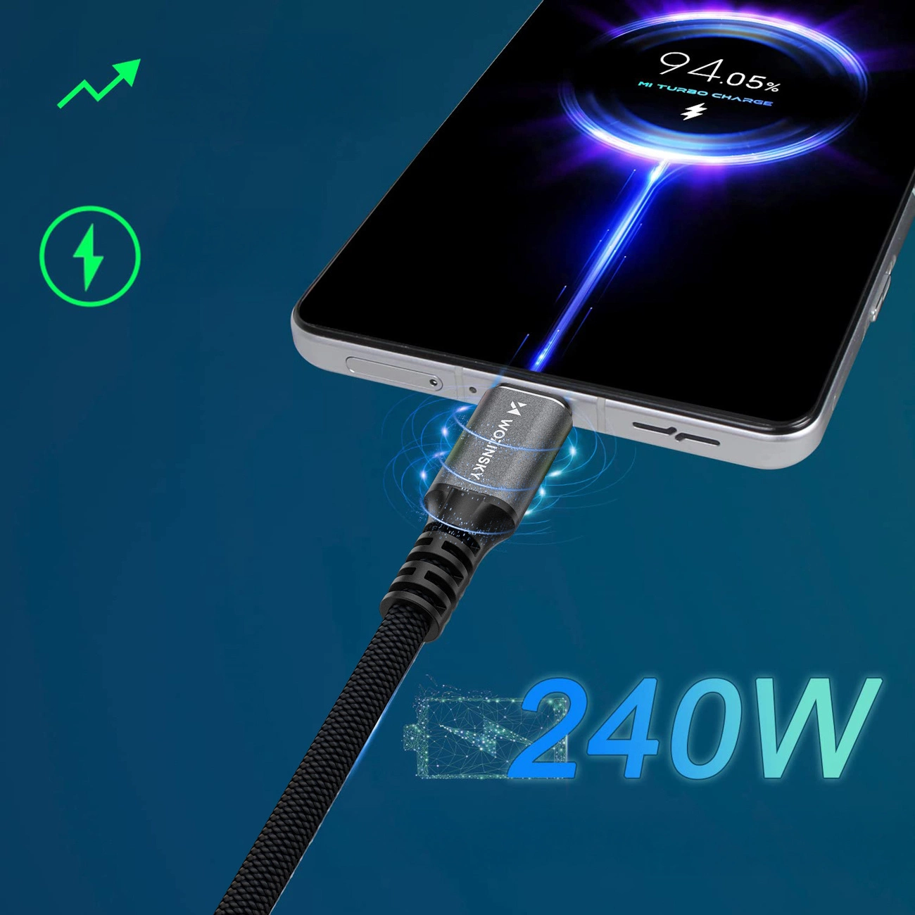 USB-C Daten- und Ladekabel - USB-C WZK WPS-UY42S, 240W, 2m, Schwarz