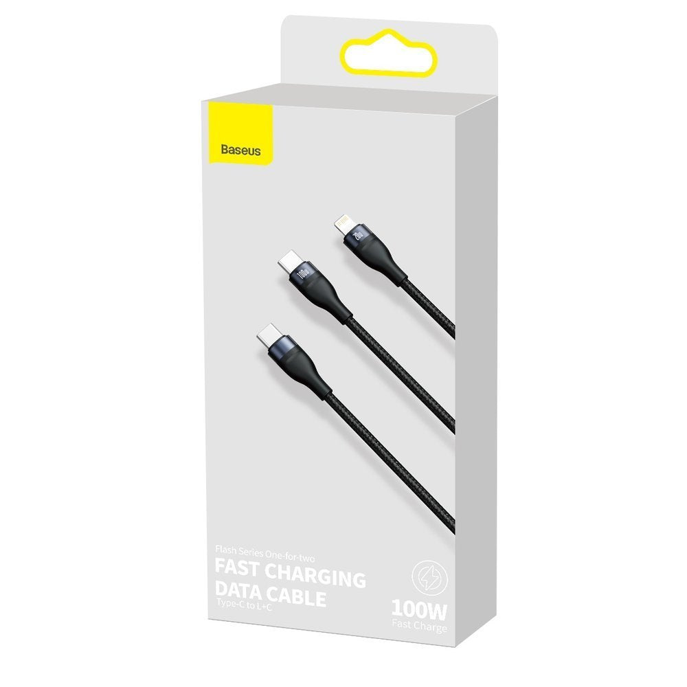 USB-C - Lightning / USB-C Baseus Flash Series 2in1 Daten- und Ladekabel, 100W, 1,2m, Schwarz CA1T2-F01