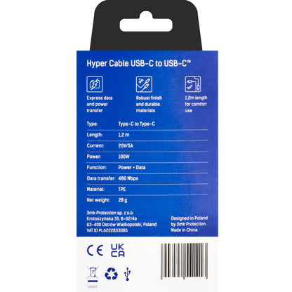 USB-C Daten- und Ladekabel - USB-C 3MK Hyper, 100W, 1.2m, Schwarz