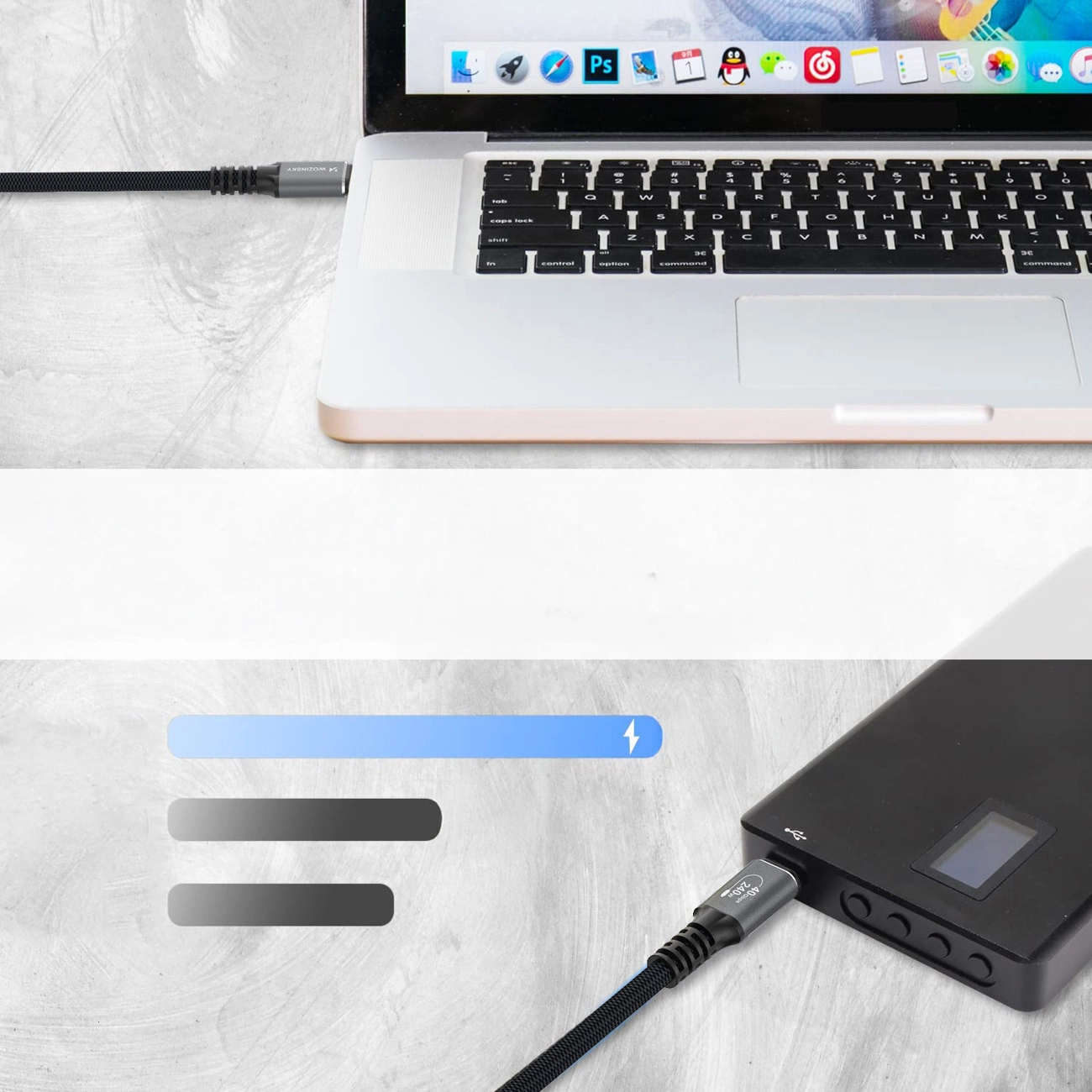 USB-C Daten- und Ladekabel - USB-C WZK WPS-UY42S, 240W, 2m, Schwarz