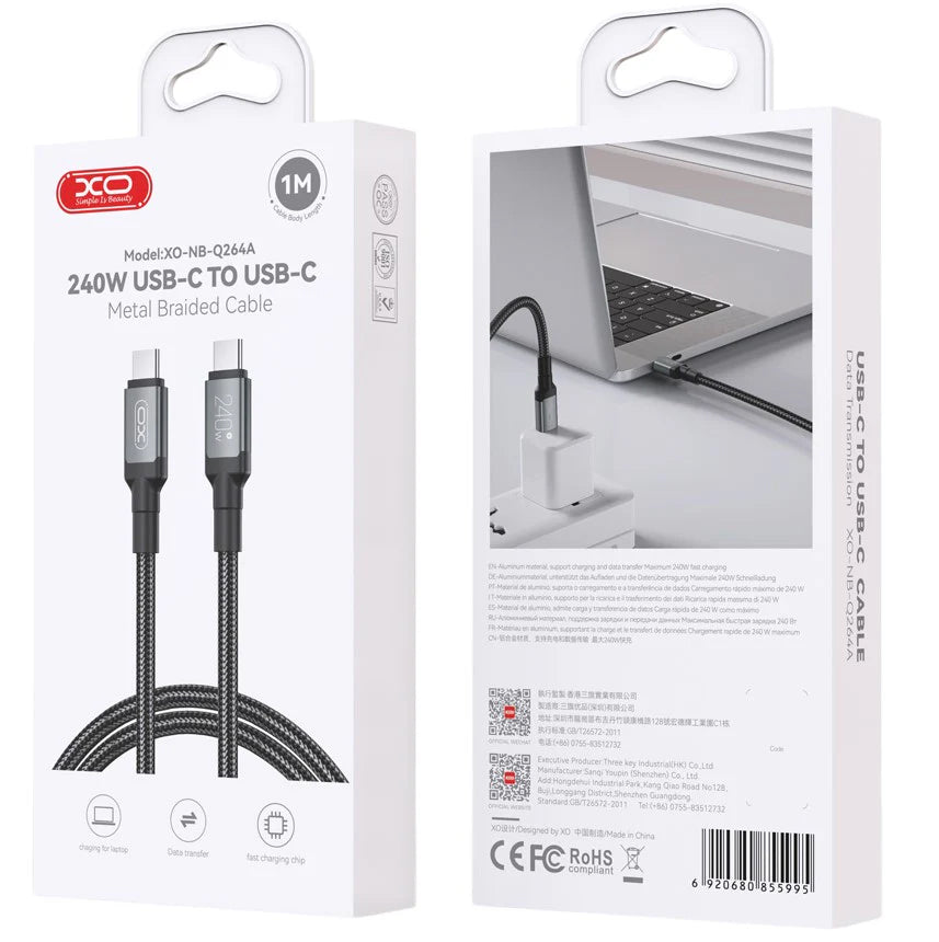USB-C Daten- und Ladekabel - USB-C XO Design NB-Q264A, 240W, 1m, Schwarz