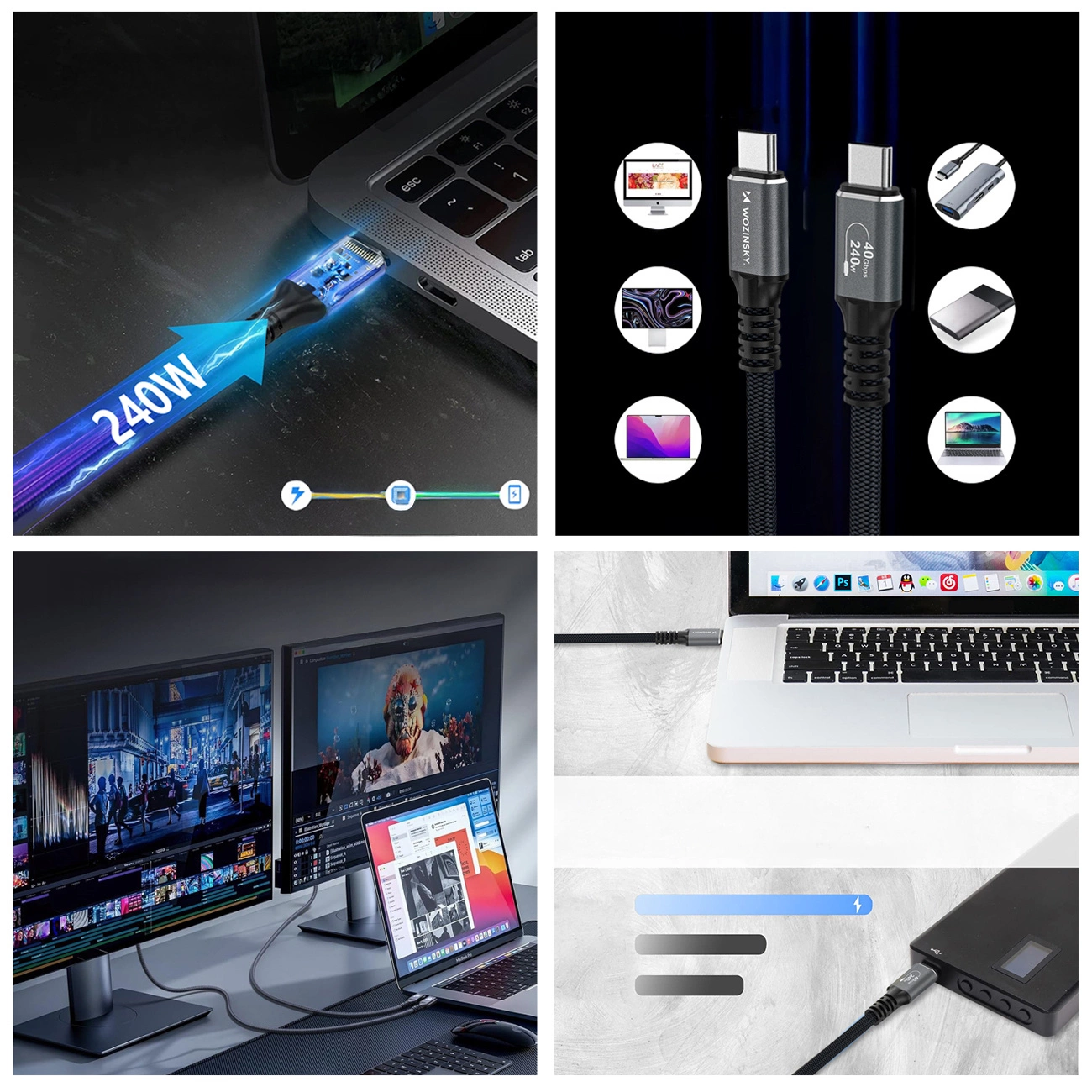 USB-C Daten- und Ladekabel - USB-C WZK WPS-UY42S, 240W, 2m, Schwarz