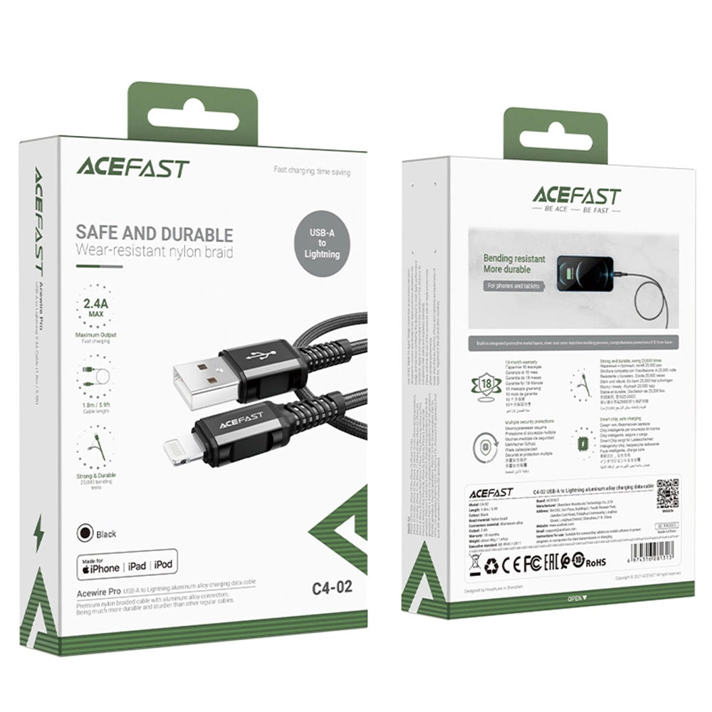 Daten- und Ladekabel USB-A - Lightning Acefast C4-02, 18W, 1,8m, Schwarz